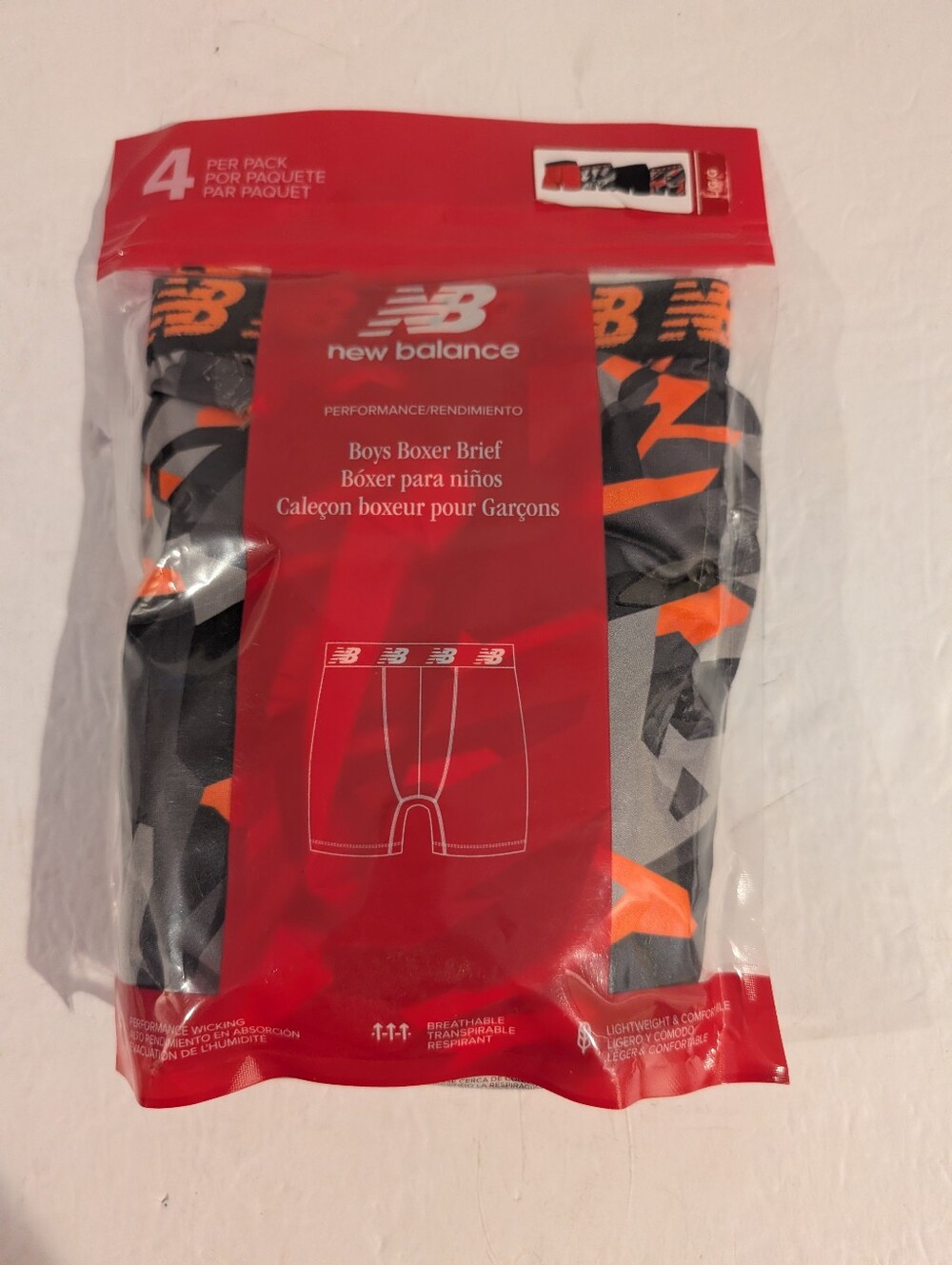 New Balance Performance Boys Boxer Brief 4 Pack Large New